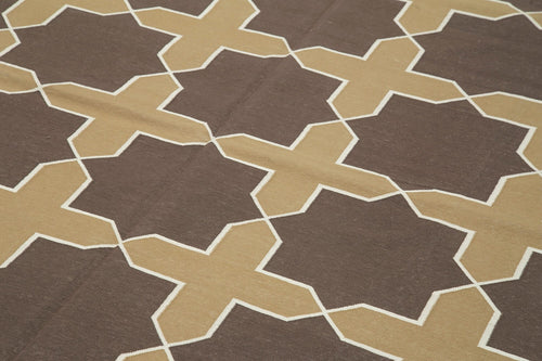 Geometric Duri Brown Geometric Cotton Wool Handmade Area Rug 6'3'' x 9'1''