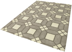 Geometric Duri Grey Geometric Cotton Wool Handmade Area Rug 6'0'' x 8'9''