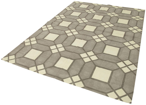 Geometric Duri Grey Geometric Cotton Wool Handmade Area Rug 6'0'' x 8'9''