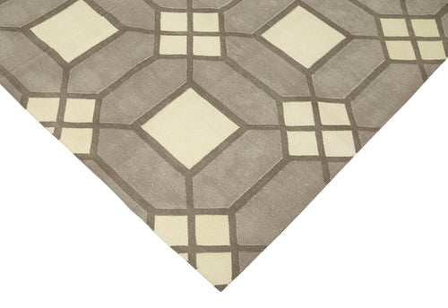 Geometric Duri Grey Geometric Cotton Wool Handmade Area Rug 6'0'' x 8'9''
