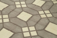 Geometric Duri Grey Geometric Cotton Wool Handmade Area Rug 6'0'' x 8'9''