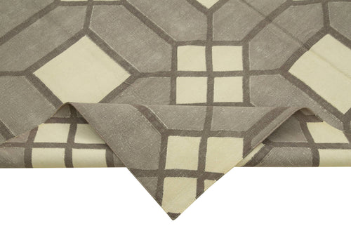 Geometric Duri Grey Geometric Cotton Wool Handmade Area Rug 6'0'' x 8'9''