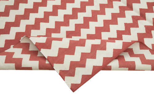 Geometric Duri Red Geometric Cotton Wool Handmade Area Rug 6'0'' x 8'10''