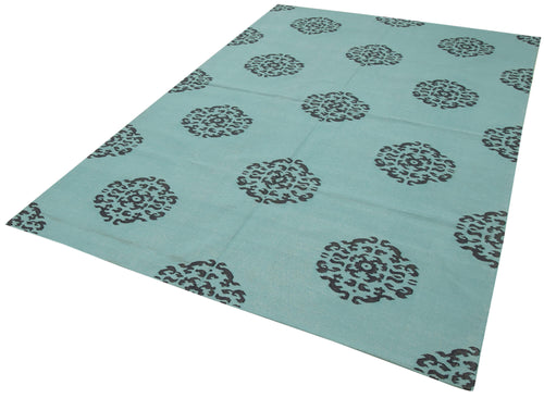 Geometric Duri Turquoise Geometric Cotton Wool Handmade Area Rug 5'10'' x 8'9''