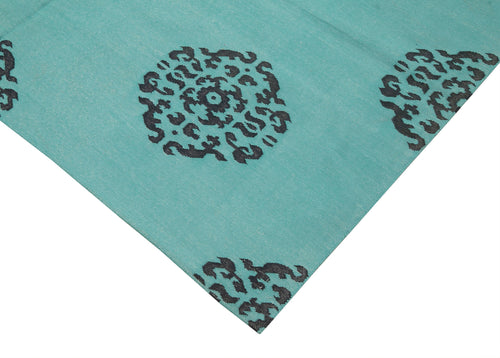 Geometric Duri Turquoise Geometric Cotton Wool Handmade Area Rug 5'10'' x 8'9''