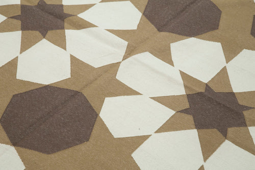 Geometric Duri Brown Geometric Cotton Wool Handmade Area Rug 6'2'' x 8'9''