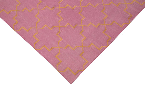 Geometric Duri Pink Geometric Cotton Wool Handmade Area Rug 6'2'' x 8'10''