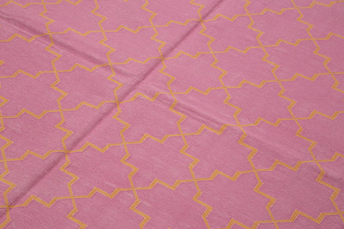 Geometric Duri Pink Geometric Cotton Wool Handmade Area Rug 6'2'' x 8'10''