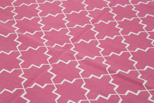 Geometric Duri Pink Geometric Cotton Wool Handmade Area Rug 6'0'' x 9'1''