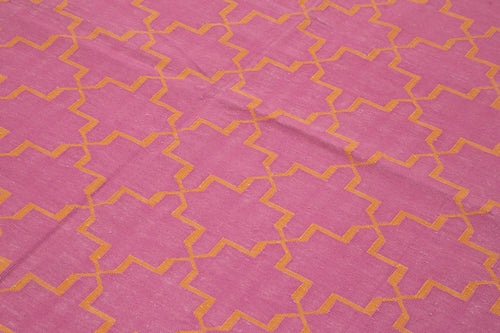 Geometric Duri Pink Geometric Cotton Wool Handmade Area Rug 6'0'' x 8'11''