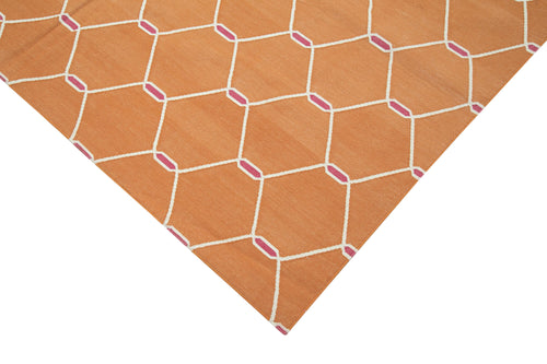 Geometric Duri Orange Geometric Cotton Wool Handmade Area Rug 6'1'' x 9'1''