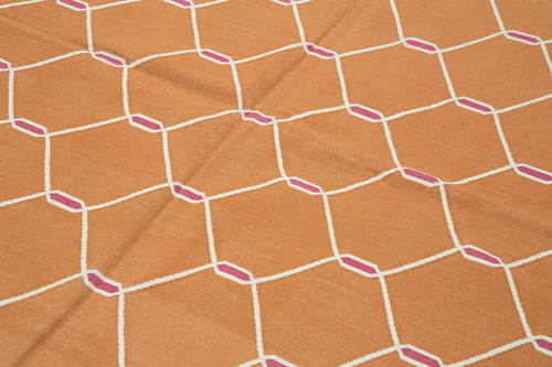 Geometric Duri Orange Geometric Cotton Wool Handmade Area Rug 6'1'' x 9'1''