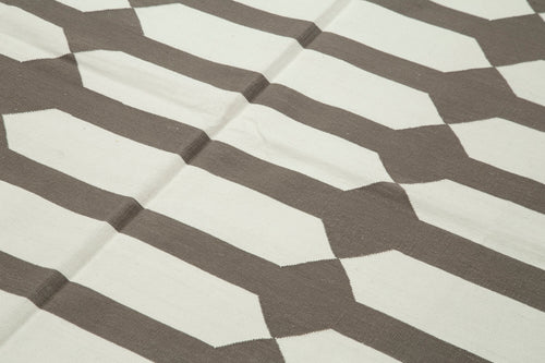 Geometric Duri Brown Geometric Cotton Wool Handmade Area Rug 6'1'' x 8'9''