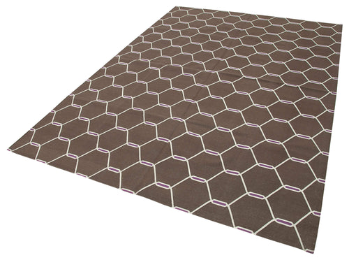 Geometric Duri Brown Geometric Cotton Wool Handmade Area Rug 6'0'' x 8'8''