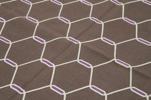 Geometric Duri Brown Geometric Cotton Wool Handmade Area Rug 6'0'' x 8'8''