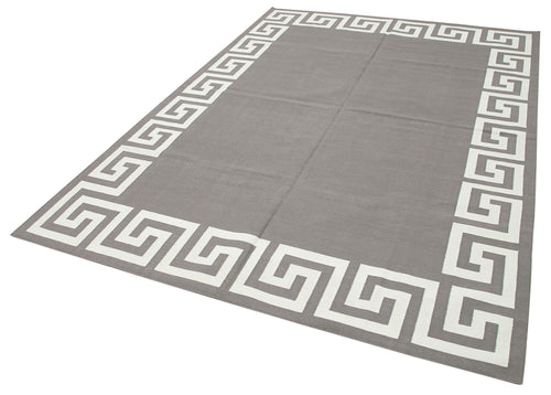 Geometric Duri Grey Geometric Cotton Wool Handmade Area Rug 6'1'' x 8'10''