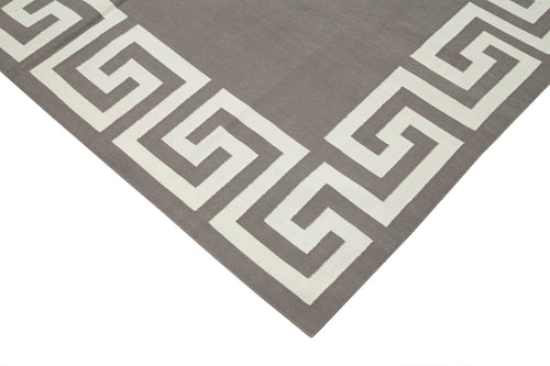 Geometric Duri Grey Geometric Cotton Wool Handmade Area Rug 6'1'' x 8'10''