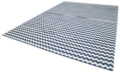 Handmade Area Rug - Blue Geometric Cotton Wool Rug 10'x13'9'' Durable & Soft