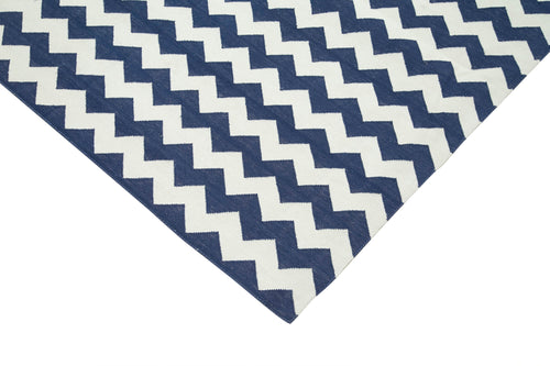 Handmade Area Rug - Blue Geometric Cotton Wool Rug 10'x13'9'' Durable & Soft