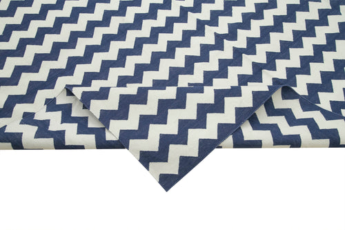 Handmade Area Rug - Blue Geometric Cotton Wool Rug 10'x13'9'' Durable & Soft