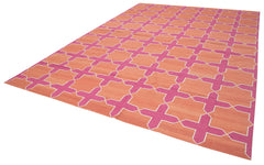 Handmade Area Rug - Pink Geometric Cotton Wool Rug 10'1" x 13'9" Durable Soft Carpet