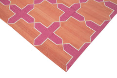 Handmade Area Rug - Pink Geometric Cotton Wool Rug 10'1" x 13'9" Durable Soft Carpet