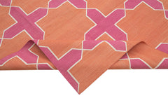 Handmade Area Rug - Pink Geometric Cotton Wool Rug 10'1" x 13'9" Durable Soft Carpet