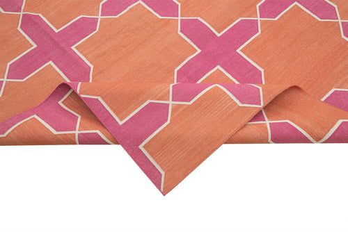 Handmade Area Rug - Pink Geometric Cotton Wool Rug 10'1" x 13'9" Durable Soft Carpet