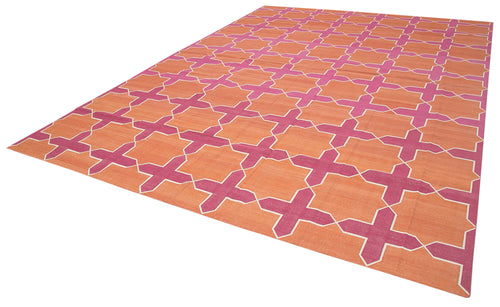 Duri Orange Geometric Cotton Wool Handmade Area Rug 10'0'' x 13'9''