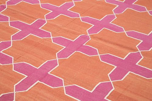 Duri Orange Geometric Cotton Wool Handmade Area Rug 10'0'' x 13'9''