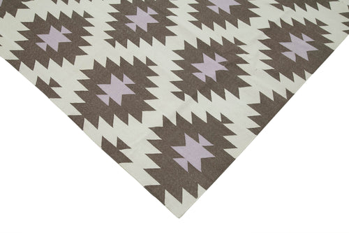 Geometric Duri Brown Geometric Cotton Wool Handmade Area Rug 9'9'' x 13'4''