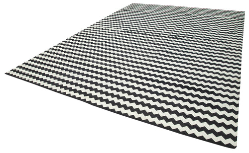 Geometric Duri Black Geometric Cotton Wool Handmade Area Rug 9'11'' x 13'10''