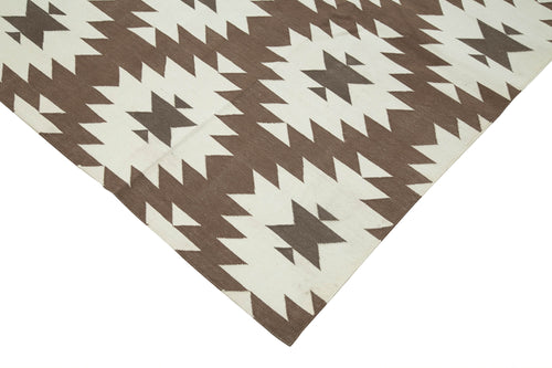 Geometric Duri Brown Geometric Cotton Wool Handmade Area Rug 9'11'' x 13'10''