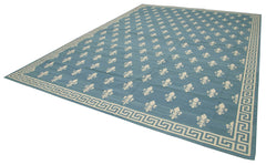 Handmade Area Rug - Blue Geometric Cotton Wool Rug, Durable Turkish Wool Carpet 10'2"x14'0"