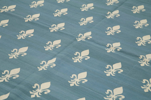 Handmade Area Rug - Blue Geometric Cotton Wool Rug, Durable Turkish Wool Carpet 10'2"x14'0"