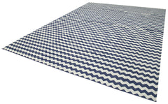 Handmade Area Rug - Blue Geometric Cotton Wool Carpet 9'11" x 13'10" Durable Soft Natural Fibers