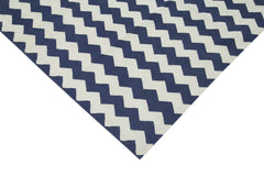 Handmade Area Rug - Blue Geometric Cotton Wool Carpet 9'11" x 13'10" Durable Soft Natural Fibers