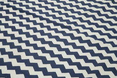 Handmade Area Rug - Blue Geometric Cotton Wool Carpet 9'11" x 13'10" Durable Soft Natural Fibers