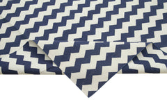 Handmade Area Rug - Blue Geometric Cotton Wool Carpet 9'11" x 13'10" Durable Soft Natural Fibers