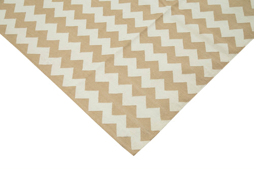 Handmade Area Rug – Beige Geometric Cotton Wool Durable Floor Covering 10'0" x 13'7"