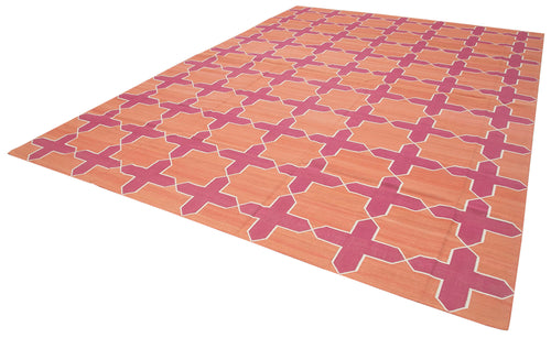 Geometric Duri Orange Geometric Cotton Wool Handmade Area Rug 10'4'' x 14'1''