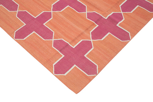 Geometric Duri Orange Geometric Cotton Wool Handmade Area Rug 10'4'' x 14'1''