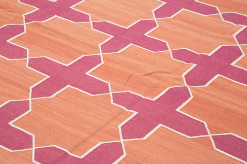Geometric Duri Orange Geometric Cotton Wool Handmade Area Rug 10'4'' x 14'1''