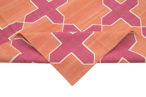 Geometric Duri Orange Geometric Cotton Wool Handmade Area Rug 10'4'' x 14'1''