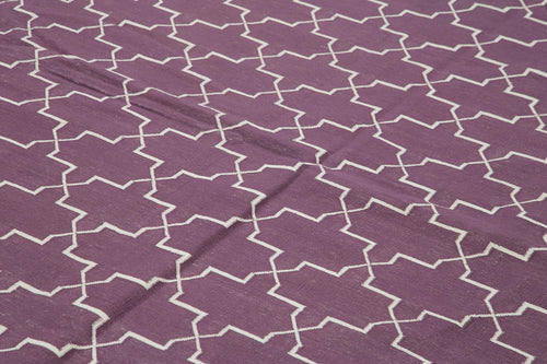 Duri Purple Geometric Cotton Wool Handmade Area Rug 10'2'' x 13'9''