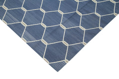 Handmade Area Rug - Blue Geometric Cotton Wool Turkish Handwoven Carpet 9'11" x 13'11"