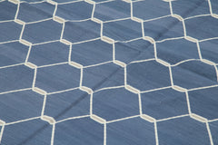 Handmade Area Rug - Blue Geometric Cotton Wool Turkish Handwoven Carpet 9'11" x 13'11"