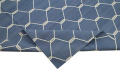 Handmade Area Rug - Blue Geometric Cotton Wool Turkish Handwoven Carpet 9'11" x 13'11"