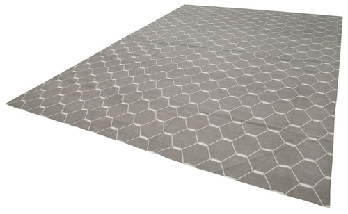 Handmade Area Rug - Grey Geometric Cotton Wool Rug 10'2'' x 13'10'' by Agacan