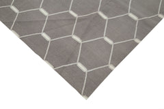 Handmade Area Rug - Grey Geometric Cotton Wool Rug 10'2'' x 13'10'' by Agacan
